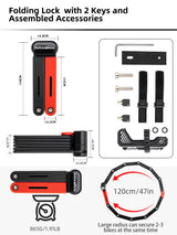 ROCKBROS Folding Heavy Duty Anti Theft  Bike Lock 120cm/47.24inch with 2 Keys