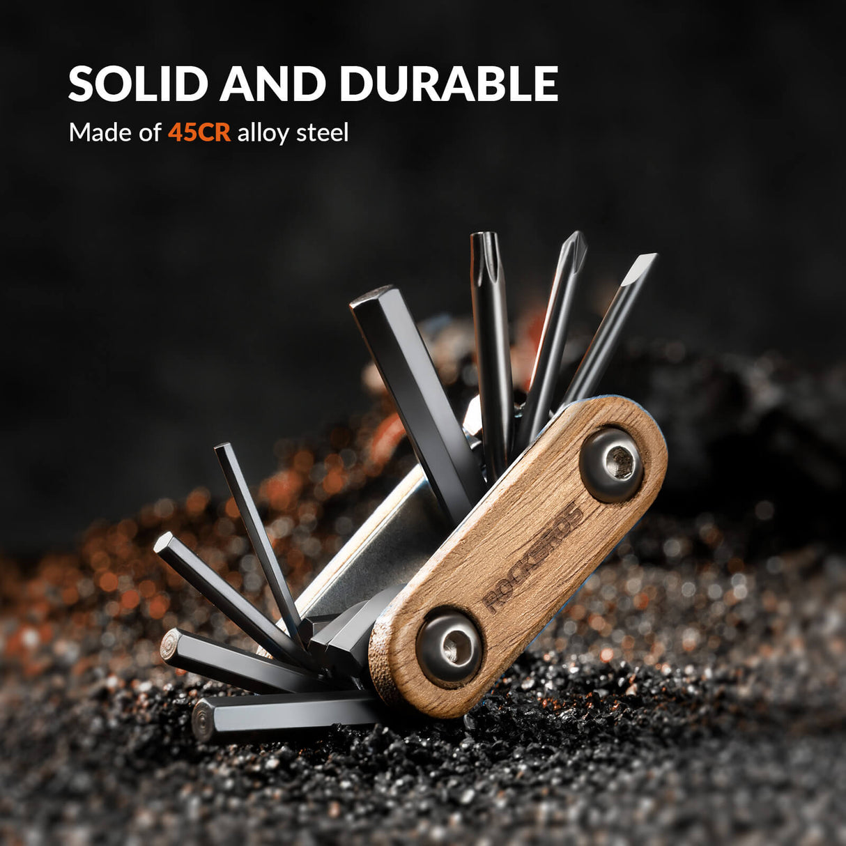 Titanium Bike Multi Tool with Wooden Handle