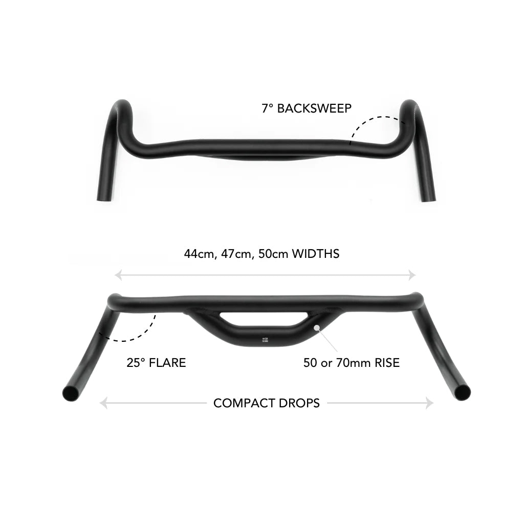 Top Shelf Drop Bar 50mm Rise 25 deg- 44cm, Black