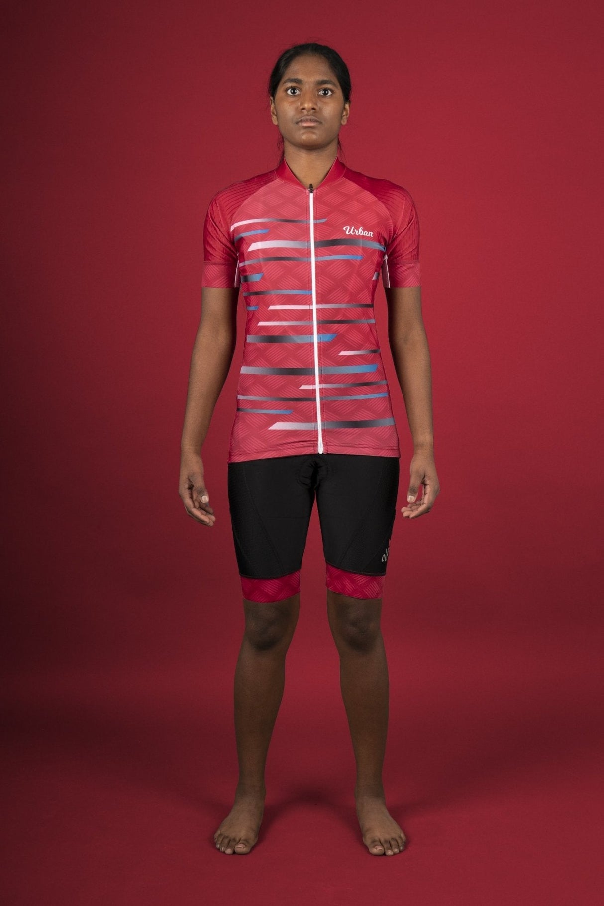 Women's Pro Series Red Cycling Short Sleeve Jerseys / Bib Shorts