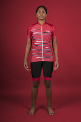 Women's Pro Series Red Cycling Short Sleeve Jerseys / Bib Shorts
