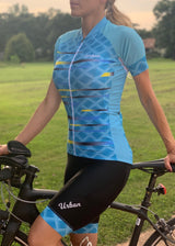 Women's Pro Series Teal Cycling Short Sleeve Jerseys / Bib Shorts