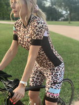 Women's Urban Leopard Print Short Sleeve Jerseys / Bib Shorts