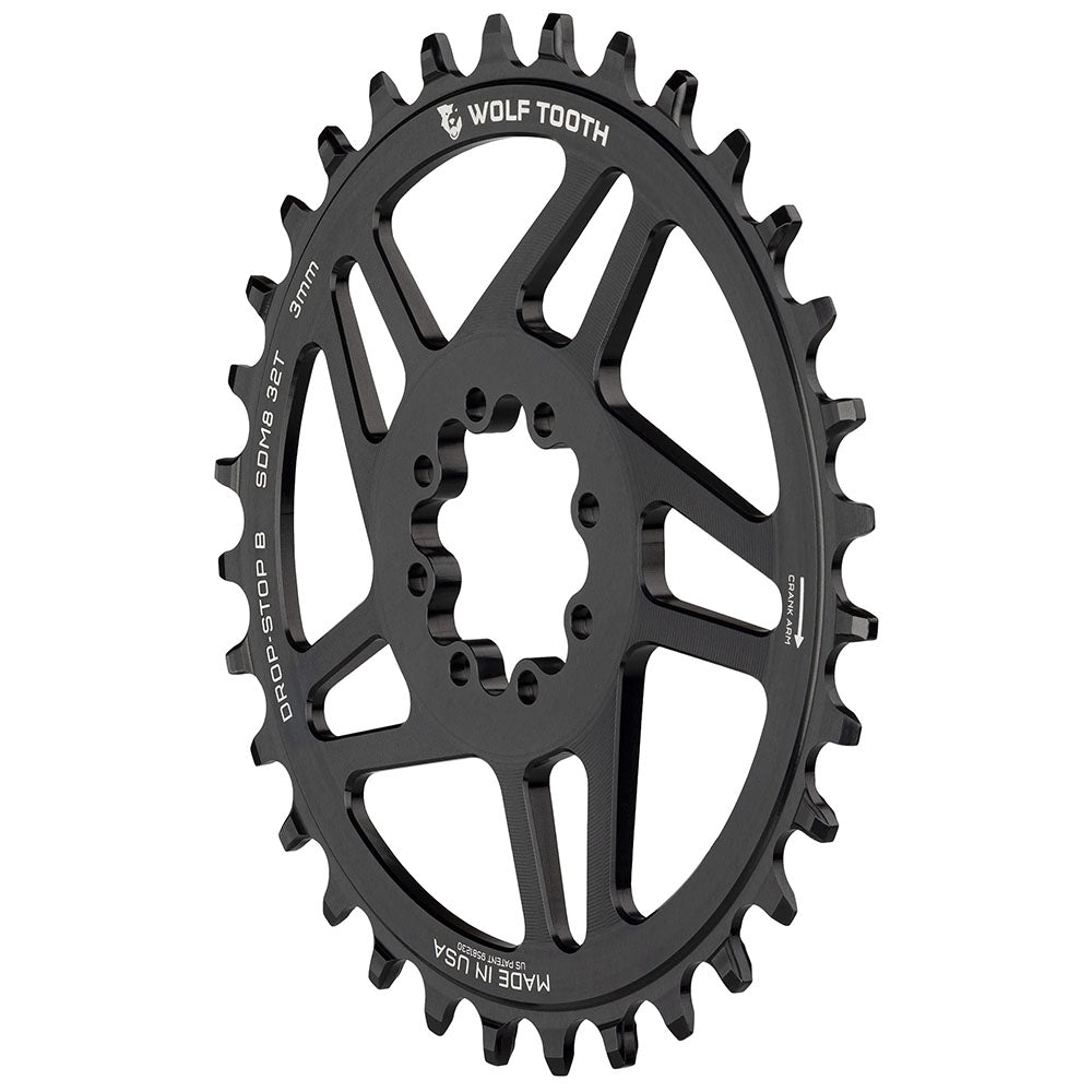 Wolf Tooth Elliptical Direct Mount Chainring - 30t SRAM Direct Mount Drop-Stop B For SRAM 3-Bolt Boost Cranksets 3mm Offset BLK