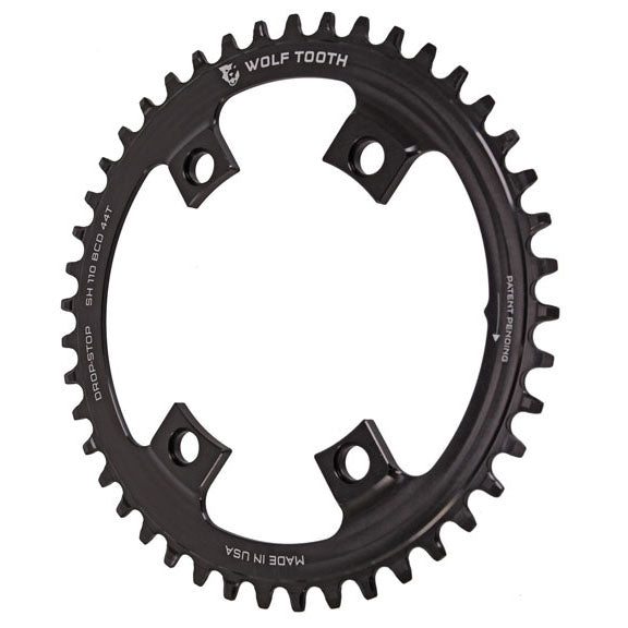 Wolf Tooth Shimano 110 Asymmetric BCD Chainring - 44t 110 Asymmetric BCD 4-Bolt Drop-Stop For Shimano Cranks BLK