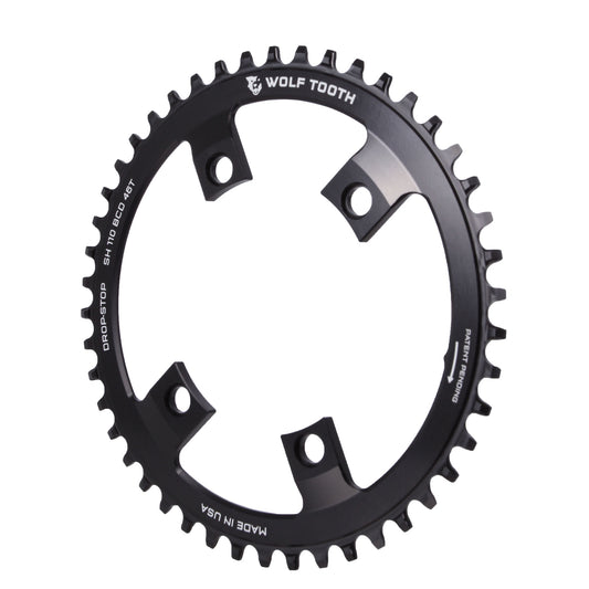 Wolf Tooth Shimano 110 Asymmetric BCD Chainring - 46t 110 Asymmetric BCD 4-Bolt Drop-Stop For Shimano Cranks BLK