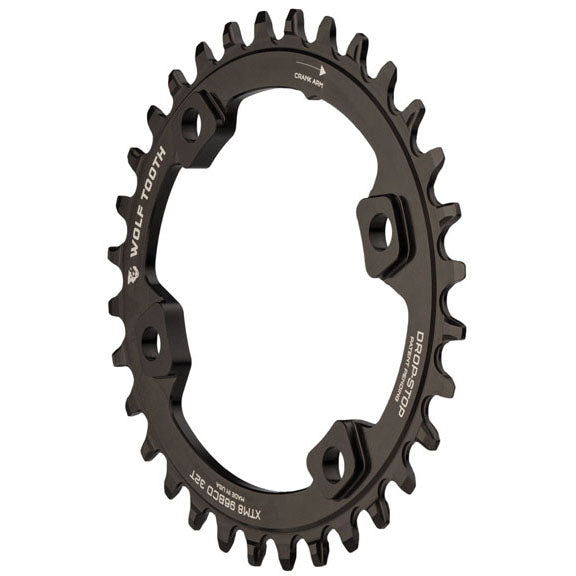 Wolf Tooth Elliptical 96 BCD Chainring - 32t 96 Asymmetric BCD 4-Bolt Drop-Stop For Shimano XT M8000 SLX M7000 Cranks BLK