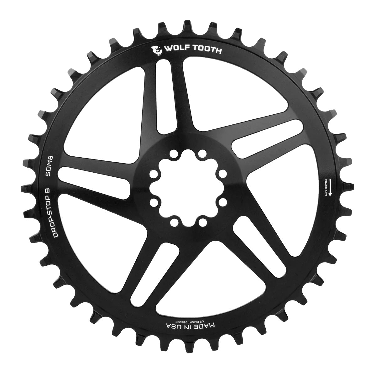 Wolf Tooth Direct Mount Chainring - 40t SRAM Direct Mount Drop-Stop B For SRAM 8-Bolt Cranksets 6mm Offset BLK