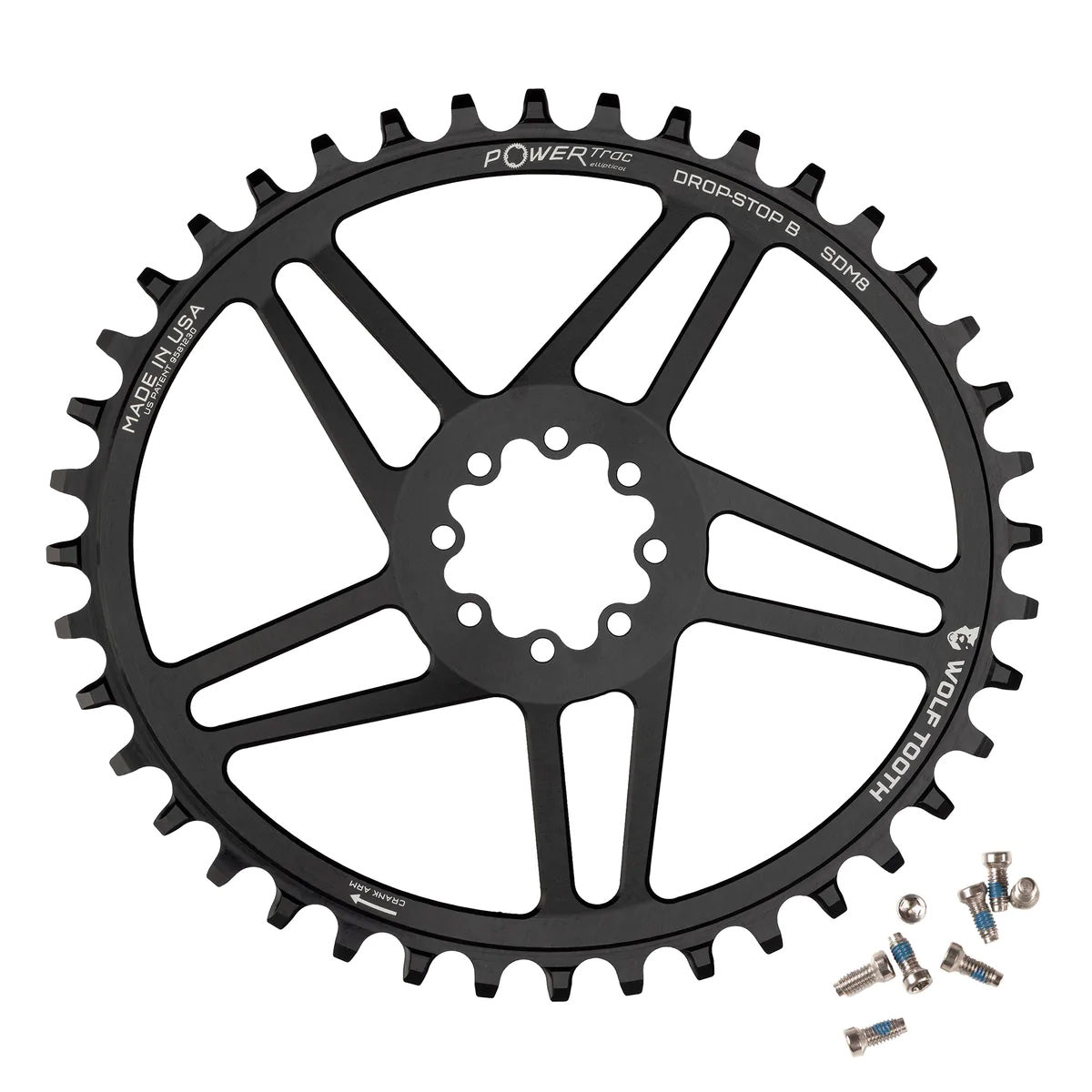 Wolf Tooth Elliptical Direct Mount Chainring - 38t SRAM Direct Mount Drop-Stop B For SRAM 8-Bolt Cranksets 6mm Offset BLK