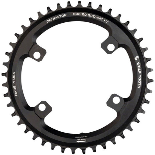 Wolf Tooth Shimano 110 Asymmetric BCD Chainring - 42t 110 Asymmetric BCD 4-Bolt Drop-Stop Flattop For Shimano GRX Cranks BLK