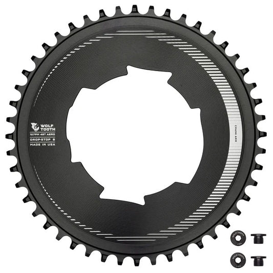 Wolf Tooth Aero 107 BCD Chainring - 48t Optimized SRAM Eagle Flaptop Chains Drop-Stop B BLK