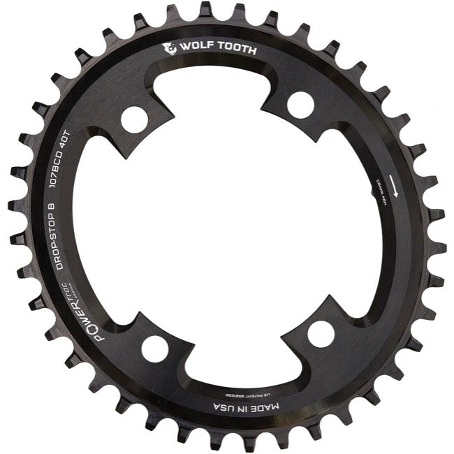 Wolf Tooth Elliptical 107 BCD Chainring - 38t Compatible SRAM 107 BCD Drop-Stop B 4-Bolt BLK