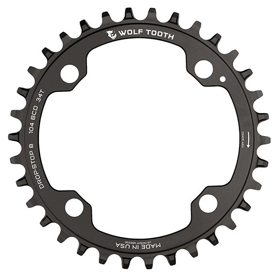 Wolf Tooth 104 BCD Chainring - 34t 104 BCD 4-Bolt Drop-Stop B Black